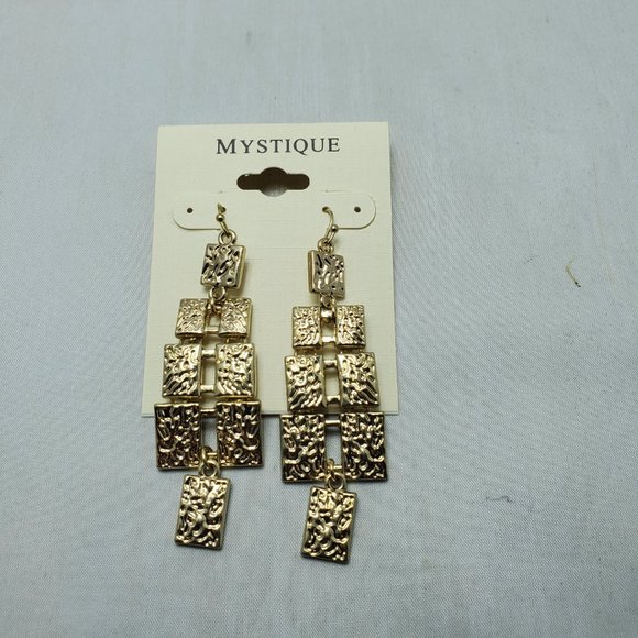 Mystique multi gold square dangle fish hook earring - Picture 3 of 3